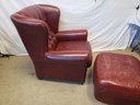 Vintage Handsome Tufted Burgundy Wing Chair Imitation Leather