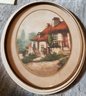 Pretty Oval Painting Of English Cottage Signed Charlot