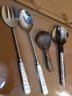 Exotic Wood And Horn Spoons Plus Mother Of Pearl Salad Fork And Spoon Serving Pieces