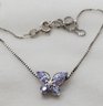 Vintage Sterling Silver 16' Chain With Sterling Butterfly Pendant & Purple Stones ~ 3.21 Grams