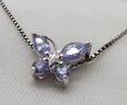 Vintage Sterling Silver 16' Chain With Sterling Butterfly Pendant & Purple Stones ~ 3.21 Grams