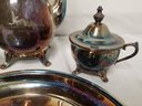 Vintage International Silver Plate Coffee / Teapot, Creamer And Sugar Set With Round Tray