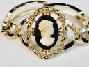 Vintage...Gold Tone Cameo Jewelry Set - Pendant / Screw Back Earrings / Bracelet