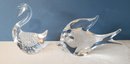 Two Art Glass Figurines Of A Swan And Fish, Fish Signed FM Ronneby From Sweden