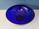 Stunning Large Cobalt Blue Glass Serving Bowl With Wide Gold Border
