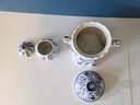 Two Little Blue And White Bowls With Lids, One From Thailand