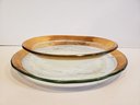 Vintage Annieglass Round Platter And Oblong Bowl