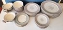 Large Lot Of Furstenberg 'Old Brunswick' Silver Rimmed Ivory And Gray China, Unsigned