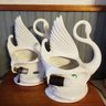 2 MCM White Swan TV Lamp Planters - Beautiful!