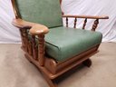 Vintage Maple Wood Country Rocking Chair With Green Vinyl Covered Cushions