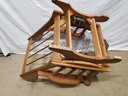 Vintage Maple Wood Country Rocking Chair With Green Vinyl Covered Cushions