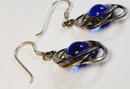 Vintage Sterling Silver Blue Glowing Stone Earrings