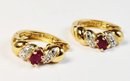 Gold Over Sterling Silver Red Stone Hinged Studded Earrings