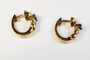 Gold Over Sterling Silver Red Stone Hinged Studded Earrings
