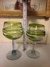 Handpainted Iris Martini Glass By Magelean And Pair Of Hand-blown Heavy Glass Mexican Margarita Glasses