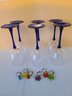 Cobalt Blue Wine Glasses Paired With Flower And Lady Bug Wine Charms
