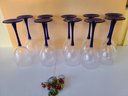 Ten Cobalt Blue Wine Glasses Laired With Fish Themed Wine Charms (9)