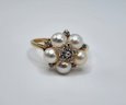 Vintage Pearl & Diamond Ring In 10k Gold
