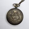 Retro Antique Bronze Alloy Flat Round Skull Patern Pocket Watch With Chain