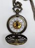 Vintage Ribcage Pocket Watch With Chain In Antiqued Brass