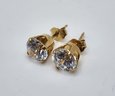 14k Yellow Gold Faux Diamond Pierced Earrings