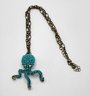 Aqua Beaded & Antique Gold Octopus Pendant Necklace