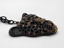 Black Panther, Black Metal Overlaid Pendant Necklace With Rhinestones