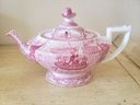 Unusual Antique Crown Ducal England Colonial Times Mayflower, Pink Scalloped Tea Pot