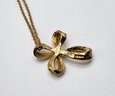 Vintage Gold Tone, Red Rhinestone Cross Pendant Necklace