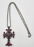 Beautiful Vintage Gunmetal Crystal Or Glass Cross Pendant Necklace