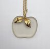 Vintage Avon Frosted Glass Apple Pendant Necklace In Gold Tone