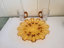 Art Deco Art Amber Glass Plate By Stolzle With Two Amber Handle Vintage Beer Mugs