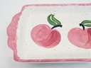Pretty Handmade Hand Painted Stoneware Pottery Fruit Motif Serving Tray & Nesting Bowls