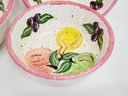 Pretty Handmade Hand Painted Stoneware Pottery Fruit Motif Serving Tray & Nesting Bowls
