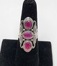 Gorgeous Ruby 3 Stone Ring In Sterling Silver