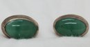 Vintage Pair Of Heavy Green Chrysoprase Earrings 1' X 5/8' ~ 14.00 Grams