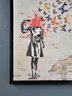 Framed Iconic Banksy 'headshot Girl With Butterflies' On Canvas