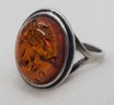 Vintage Sterling Silver Baltic Amber Ring ~ 9/16' X 7/16' ~ 2.97 Grams ~ Size 6