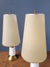 Pair C 1960 Mid Century Porcelain & Brass Lamps