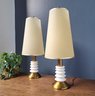 Pair C 1960 Mid Century Porcelain & Brass Lamps