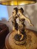 Signed Augustus Moreau Cast Bronze And Cold Painted Large Antique Lamp.