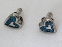Vintage Sterling Silver Native American Crushed Turquoise Heart Earrings ~ 1.22 Grams