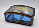 Fabulous Handcrafted Via Vermont Blue Glass Angel Jewelry Box With Mirror Bottom