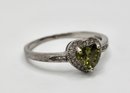 Stunning Heart Ring In Sterling With Green Stone