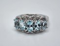 Blue Aquamarine & Round White Diamond Accent Rhodium Over Sterling Ring