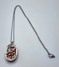 Orange Turquoise Owl Pendant Necklace In Platinum Over Copper With Magnet & Stainless