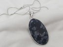 Silver Plated Huge Snowflake Obsidian Pendant With 18' Plated Necklace ~ 1 3/4' X 1 1/16'