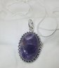 Silver Plated 18' Necklace With A Beautiful Amethyst Pendant 1 1/4' X 3/4'