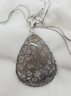 Silver Plated 18' Necklace With A Large Natural Fossil Coral 1 3/4' X 1 1/4'