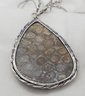 Silver Plated 18' Necklace With A Large Natural Fossil Coral 1 3/4' X 1 1/4'